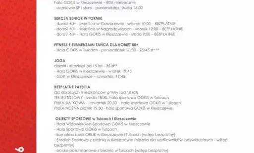 plakaty informujące o zajęciach sportowych