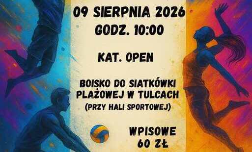 Plakat informujący o turnieju siatkówki.